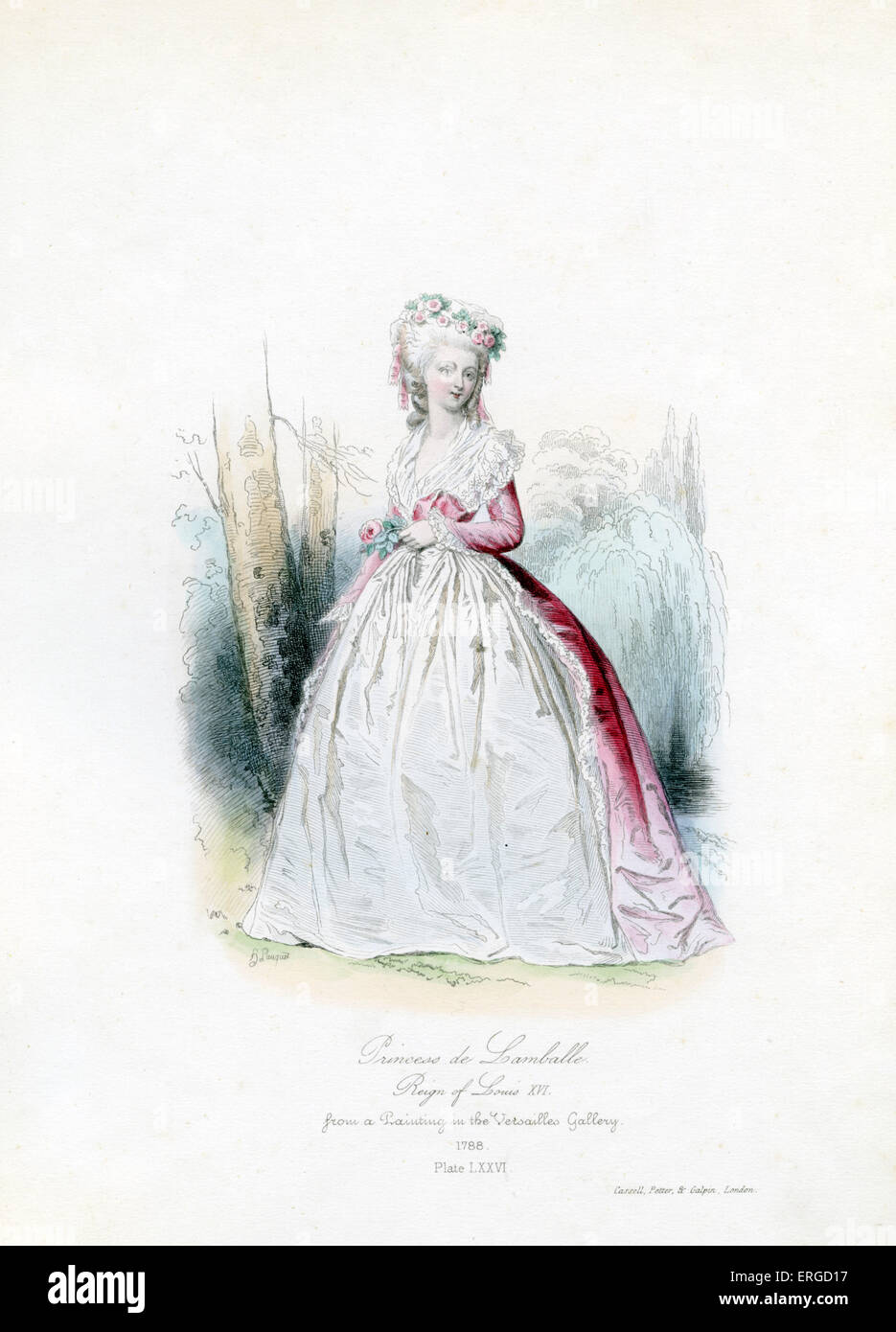 Princesse de Lamballe durante il regno di Luigi XVI, 1788 - da incisione di Hippolyte Pauquet da un dipinto in Versailles Foto Stock