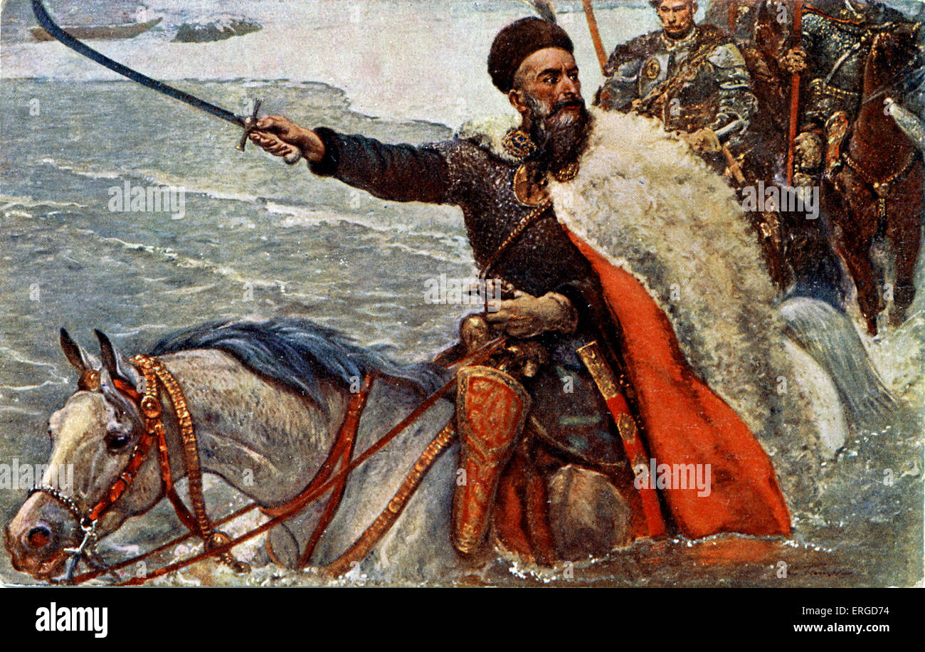 Equitazione Czarniecki alla Danimarca. Stefan Czarniecki, Polish-Lithuanian generale militare e il campo Hetman della corona del polacco Foto Stock