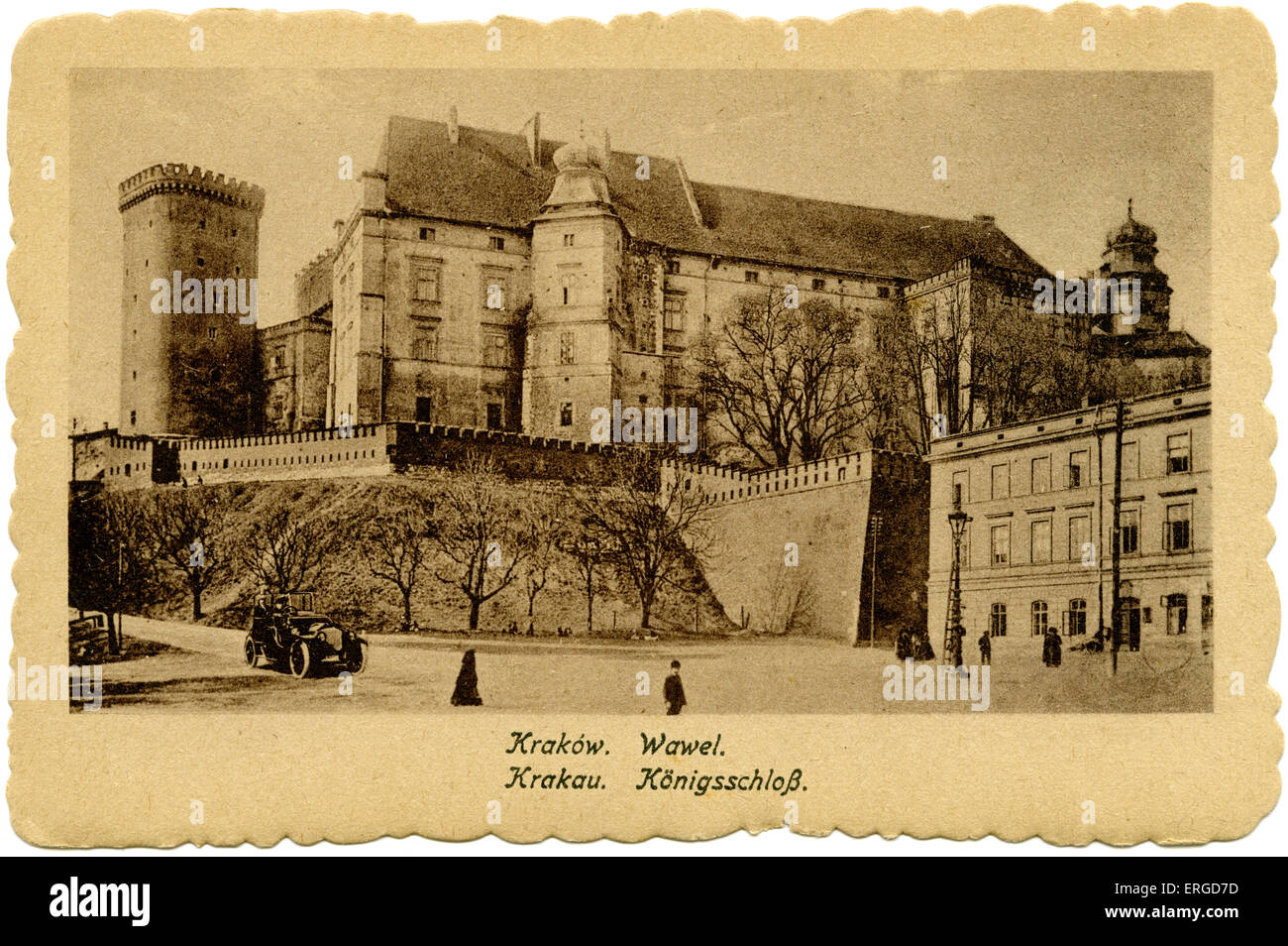 Il castello di Wawel, Cracovia, 1918. Costruito a richiesta del Casimir III e successivamente ricostruita nel XIV secolo. Post-it DELLA SECONDA GUERRA MONDIALE Foto Stock