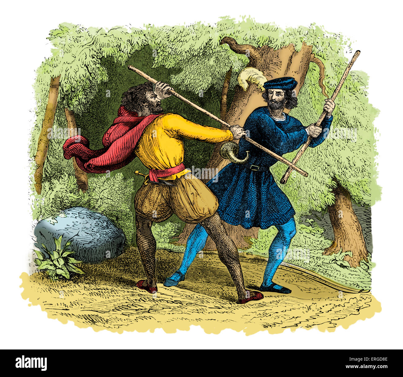 Robin Hood e Tanner - quarterstaff. Foto Stock