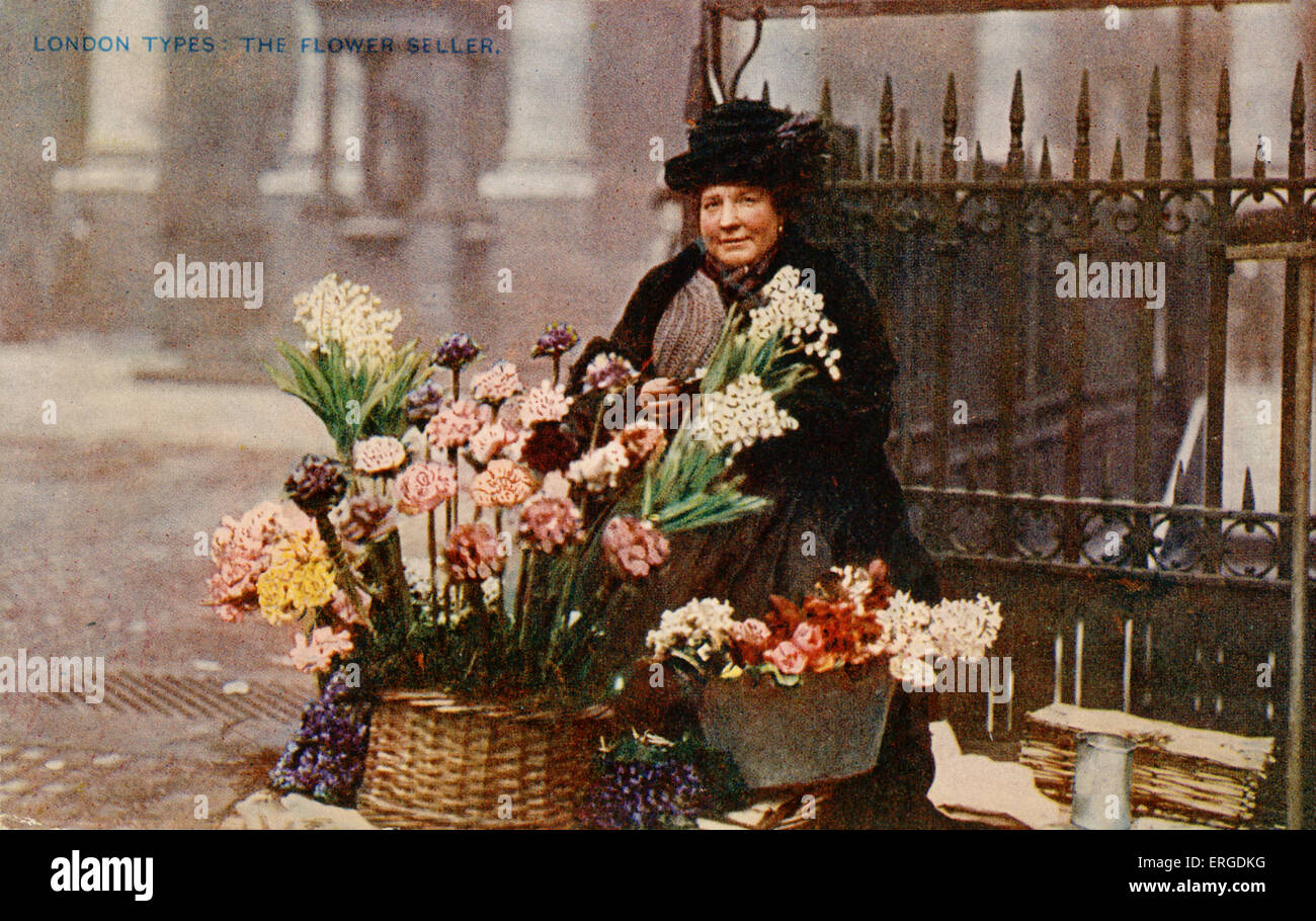 Un venditore di fiori sul lavoro, Londra. Foto Stock