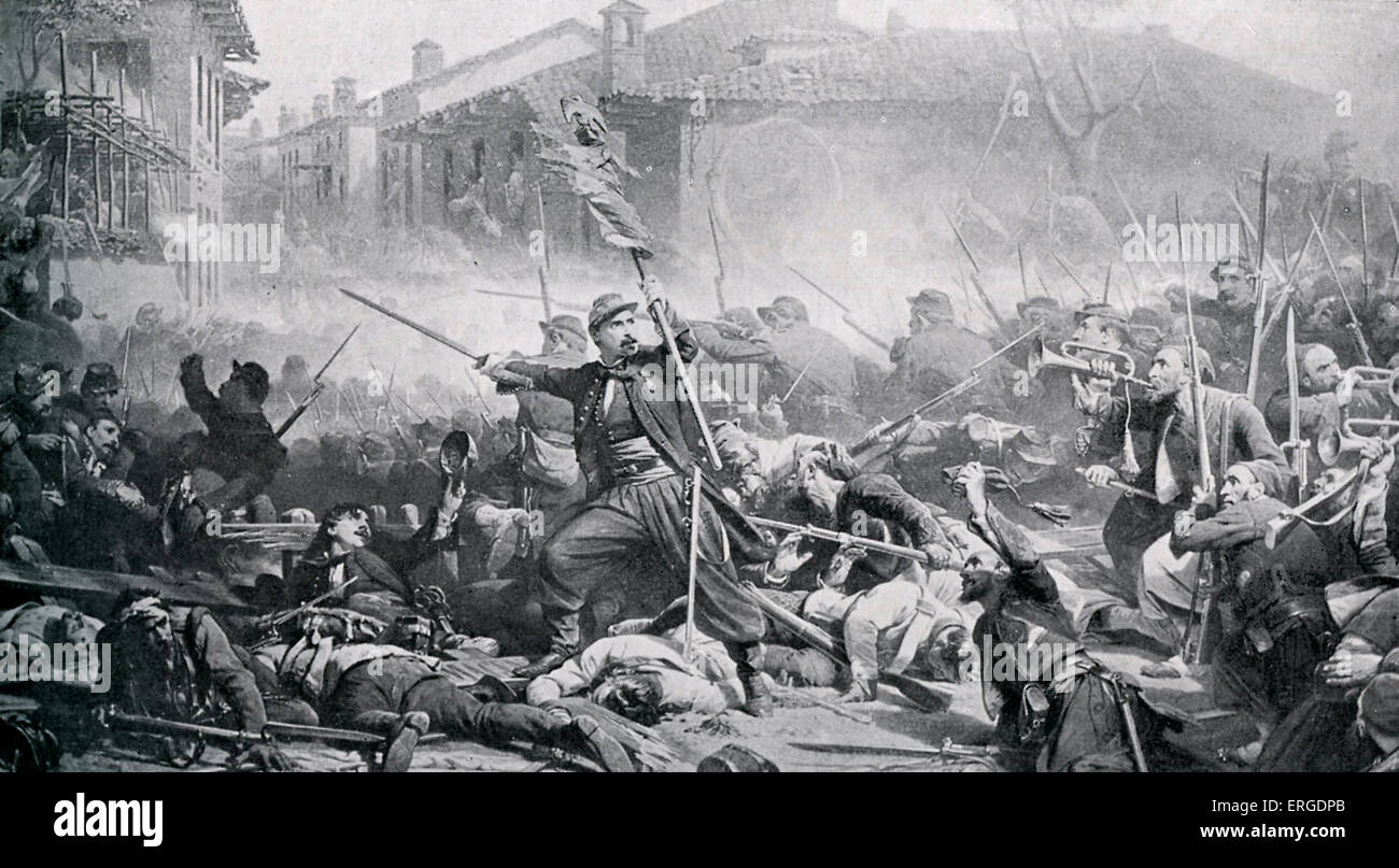 Battaglia di Magenta - attacco francese sotto Mac Mahon, 4 giugno 1859. Dal dipinto da Yvon. La battaglia della Seconda Guerra italiana di Foto Stock