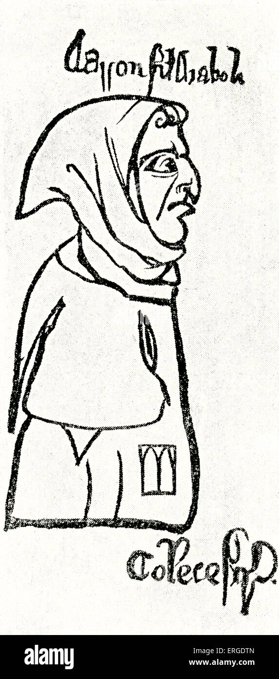 Inglese antisemita caricatura, 1277 . Titolo : "Aaron, figlio del diavolo". Tracciata sulla foresta- rotolo di Essex, in collegamento Foto Stock