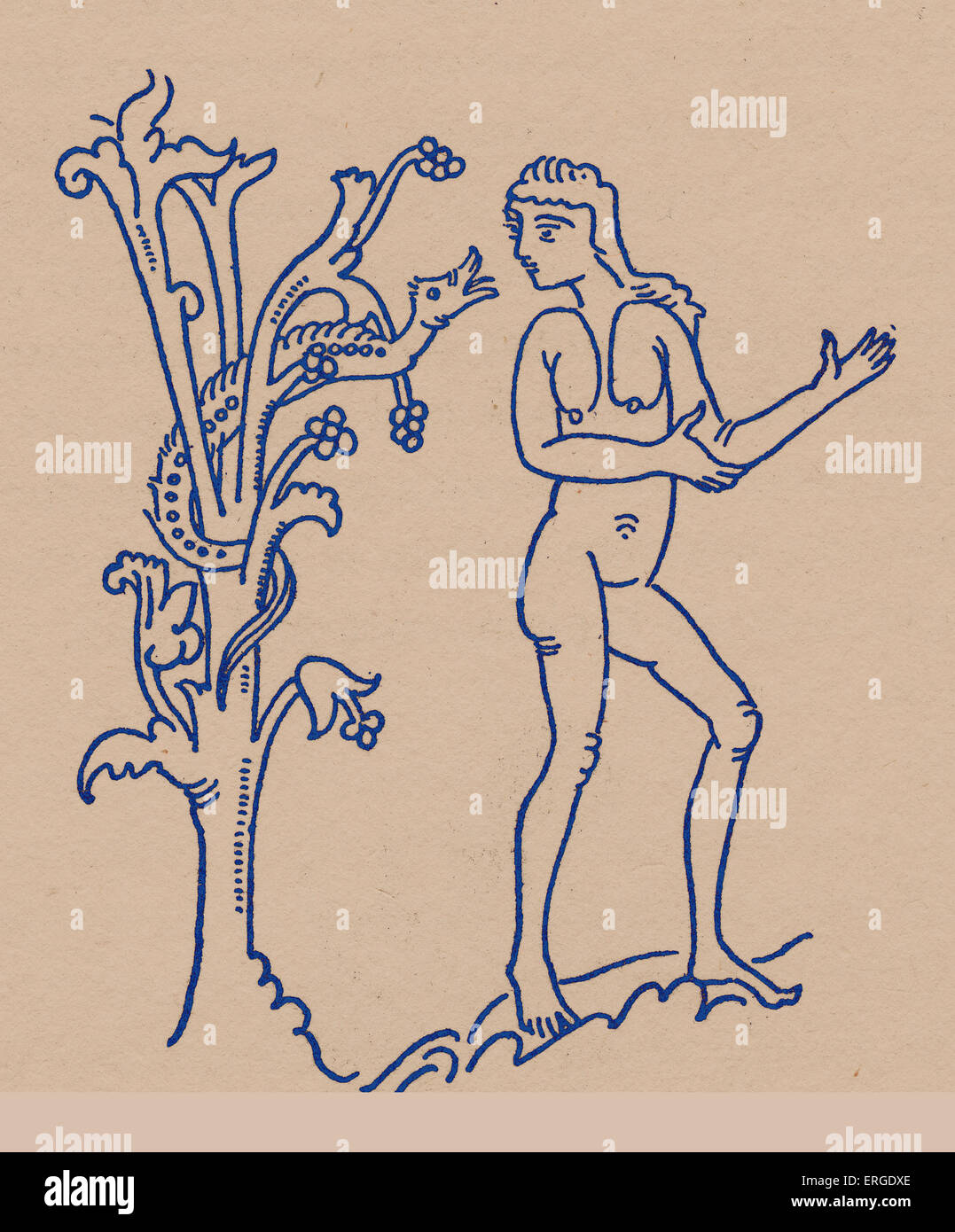 La tentazione di Eva - Illustrazione da Caedmon, inizio del poeta inglese che era attaccata al doppio monastero di Streonaeshalch Foto Stock
