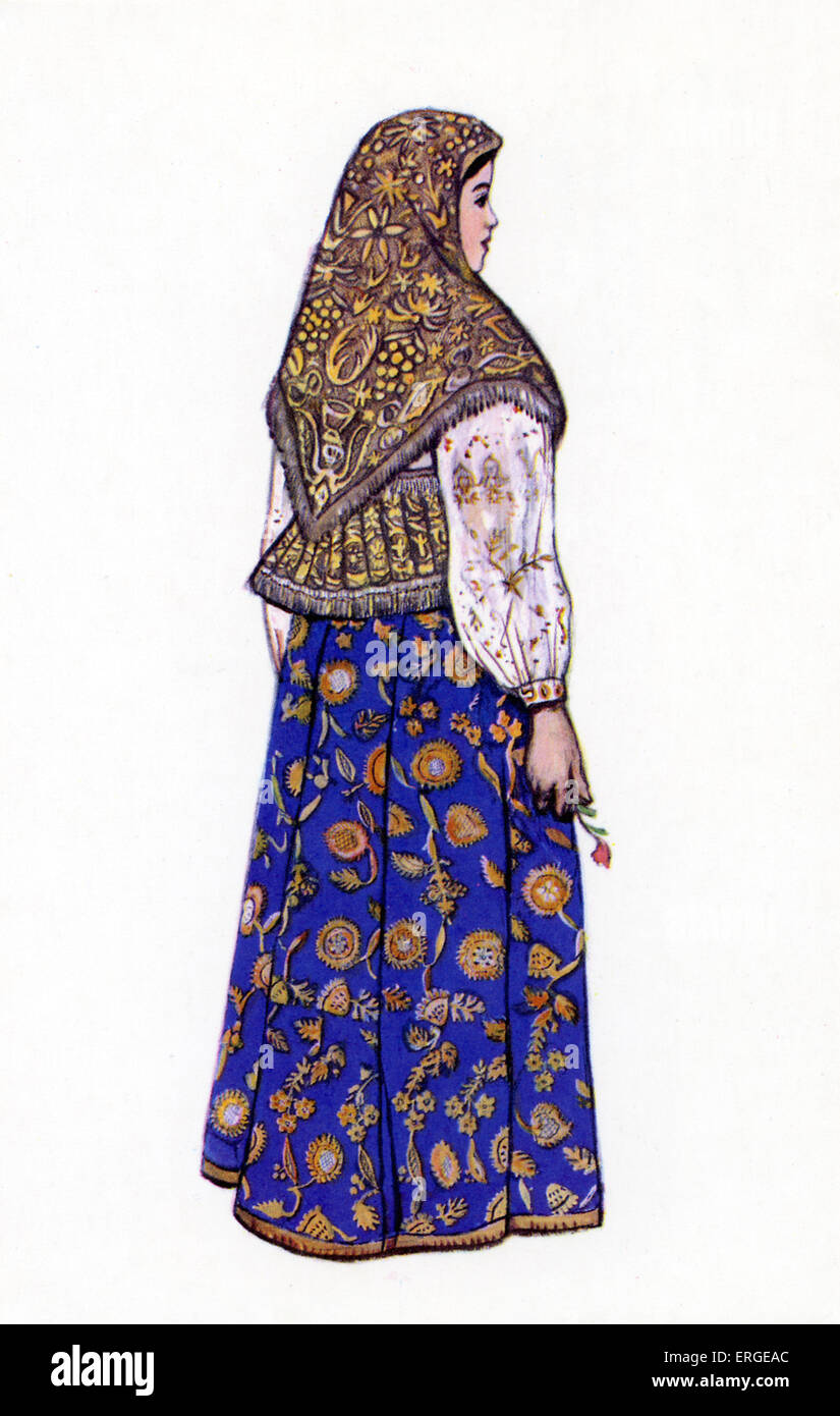 Russo abito tradizionale - Illustrazione da N. Vinogradova. Donna in abito di Nizhny Novgorod provincia. Foto Stock