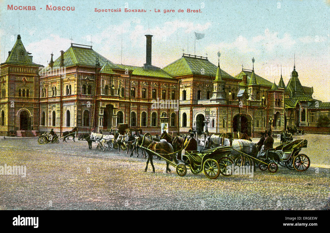 Stazione ferroviaria Belorussky (stazione), Mosca, Russia. Precedentemente noto come stazione di Brest (francese: "La Gare de Brest'). Costruito nel 1870. Uno Foto Stock