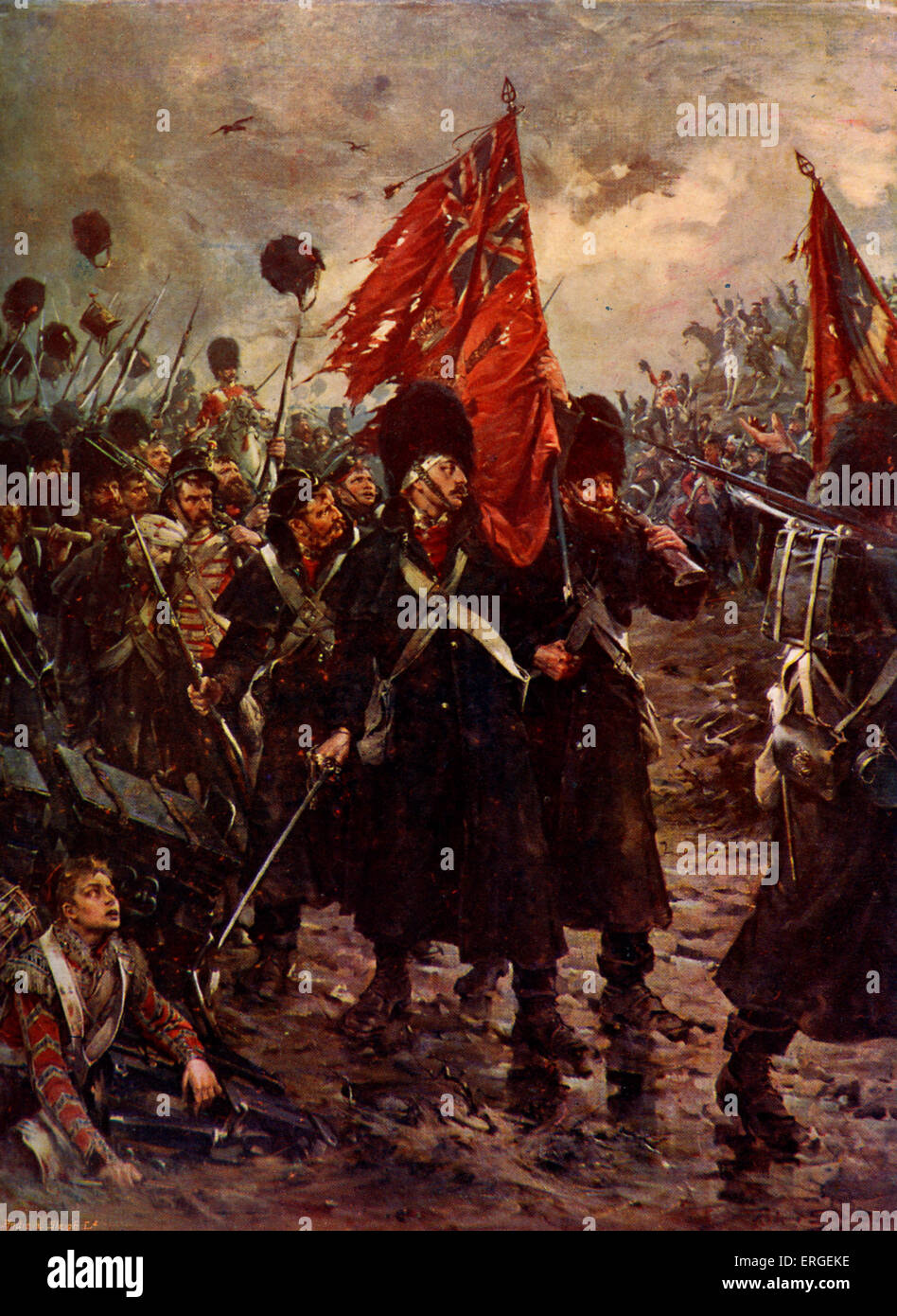 Battaglia di Inkerman - British 3° battaglione (Grenadier Guards). Dal dipinto di Robert Gibb. La battaglia della Guerra di Crimea (Ottobre Foto Stock