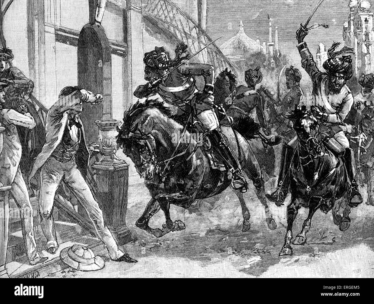 Ribellione indiana del 1857: Sepoys ribellarci a Delhi ha cominciato come ammutinamento di sepoys (soldati indiani del British East India Foto Stock
