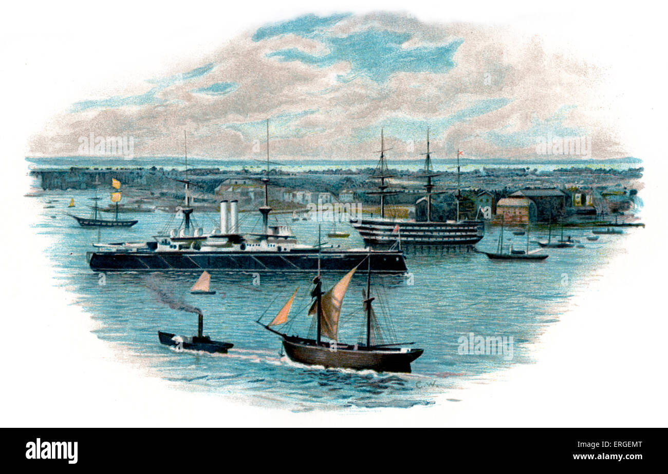 Il porto di Portsmouth, Hampshire, Regno Unito. Fine del XIX secolo dopo la stampa di fotografia di West & Figlio, Southsea. Foto Stock