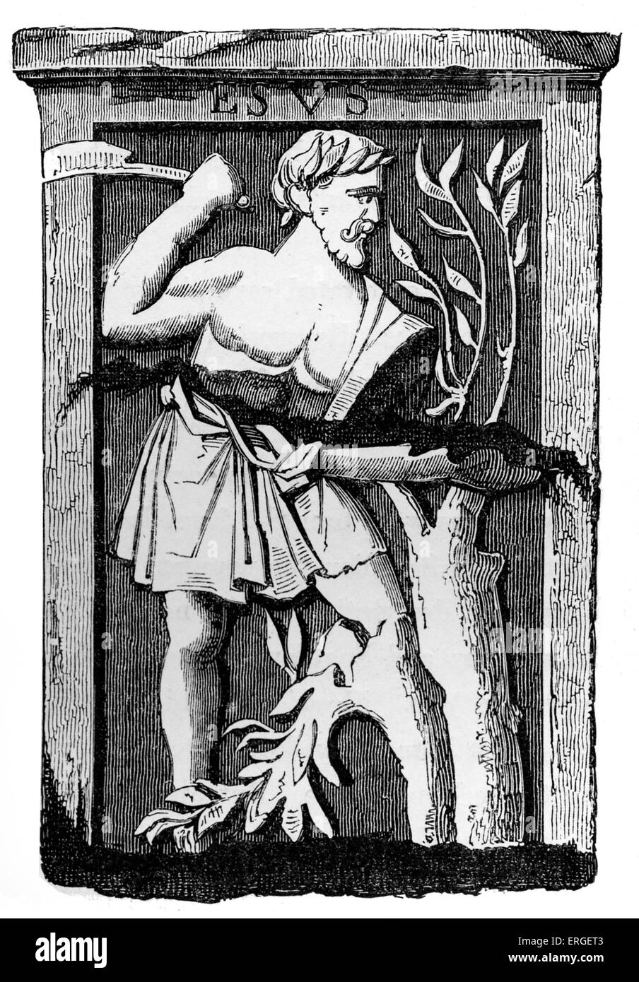 Gesù, Galli' Dio della natura - celtic monumento scoperto a Parigi, sotto il coro della cattedrale di Notre Dame, nel 1771. Conservate nel museo di Cluny (da incisione). Foto Stock