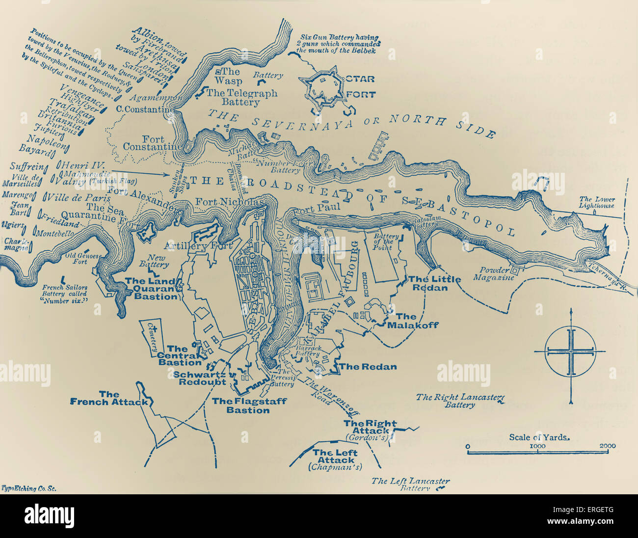 Assedio di Sebastopoli - mappa della difesa britannica. Assedio durante la Guerra di Crimea, dura da settembre 1854 fino al settembre 1855. Foto Stock