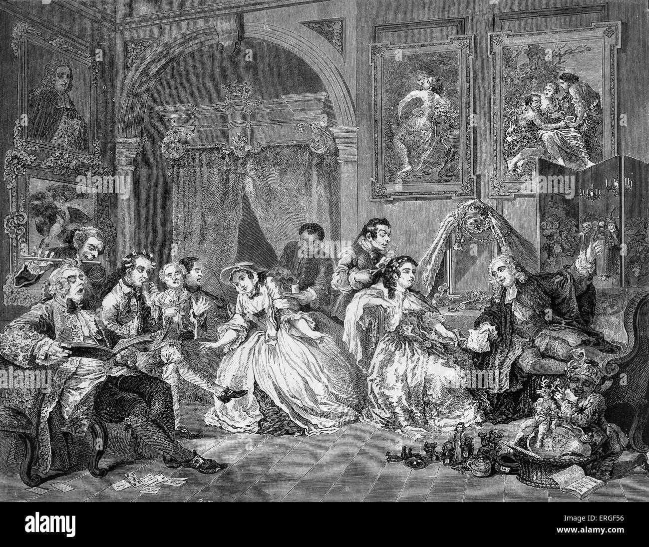 Matrimonio a la Mode da William Hogarth. Piastra IV - Il boudoir della contessa. WH: artista inglese - 1697 -1764. Foto Stock