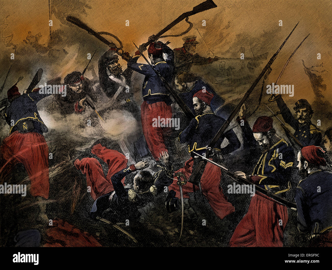 Soldati francesi nella battaglia di Malakoff, 7 settembre 1855, parte di assedio di Sebastopoli durante la Guerra di Crimea (Ottobre 1853 - Foto Stock