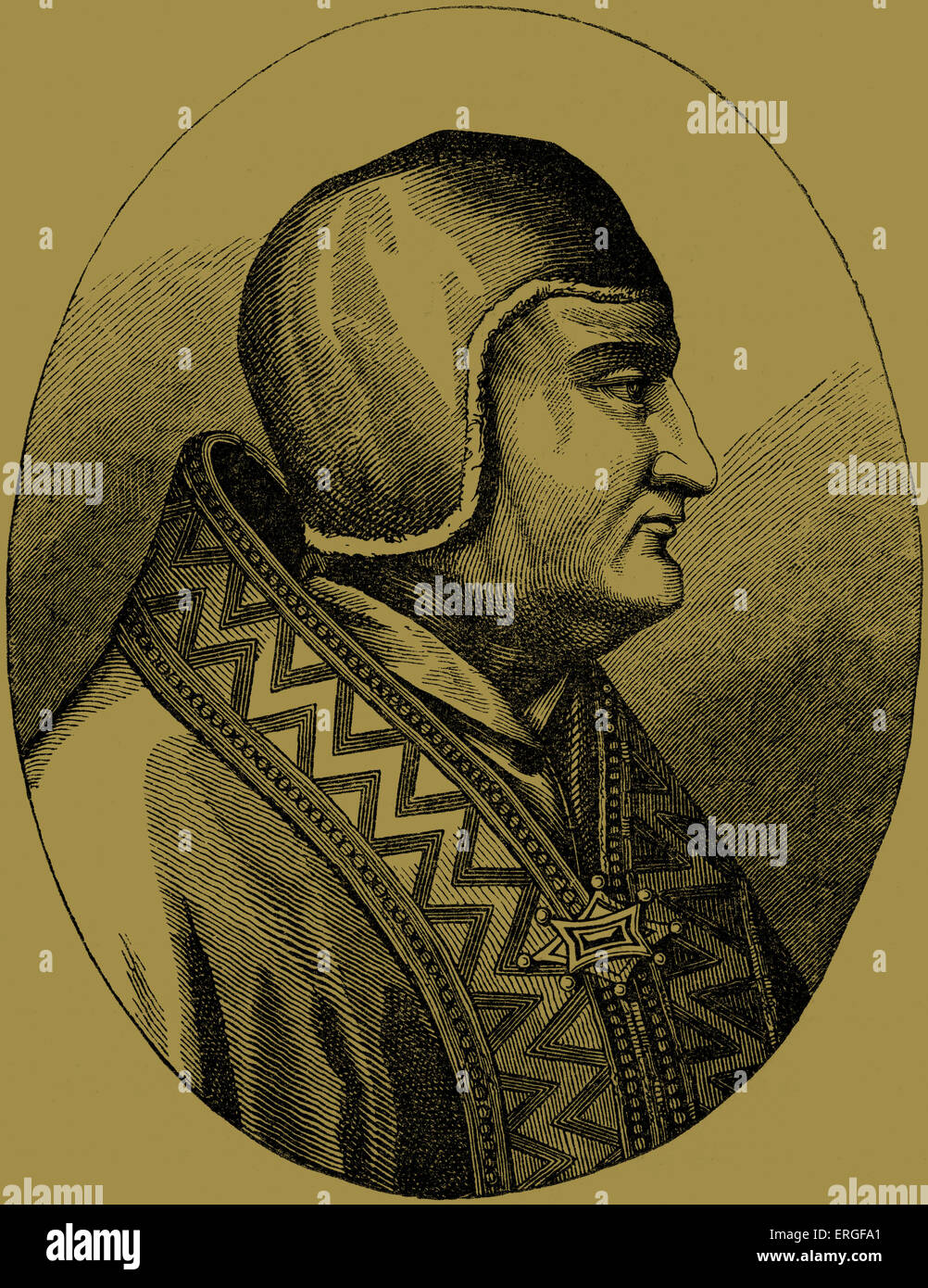 Il papa Clemente IV - ritratto dalla pittura ad affresco (oro mosaico) nella Basilica di San Paolo senza - il -pareti in Roma, Italia. Foto Stock