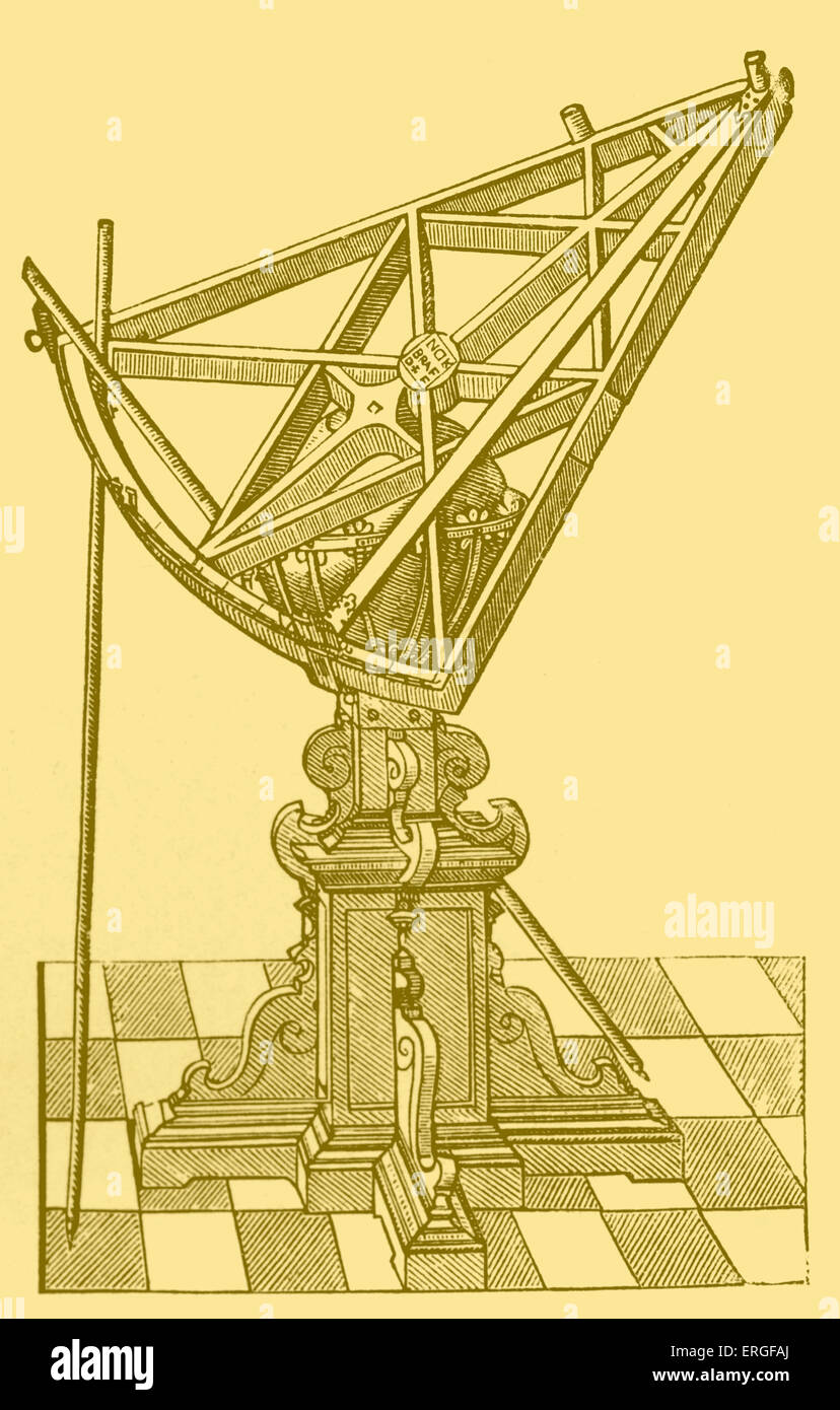Astronomo 's strumenti, xvii secolo. Sestante astronomico per la misurazione di distanze. Dalla riproduzione di incisione su rame in Foto Stock