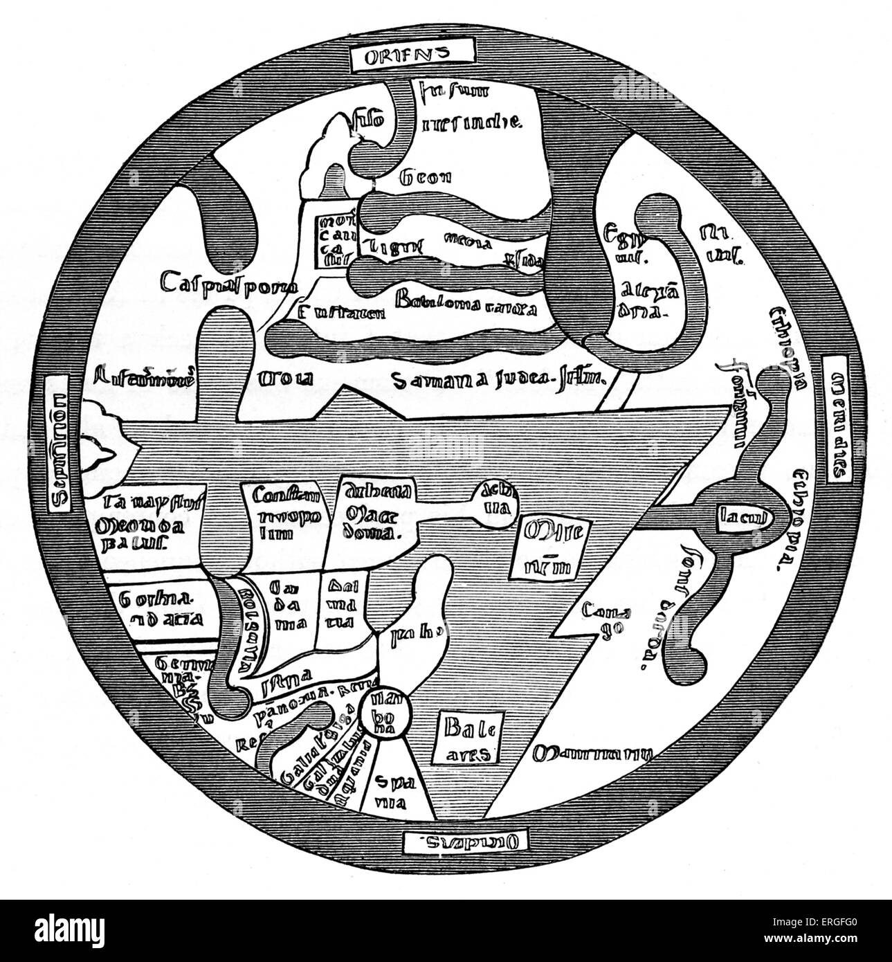 Mappa del mondo romano - da "Liber Guidonis', manoscritto del 1119. Foto Stock