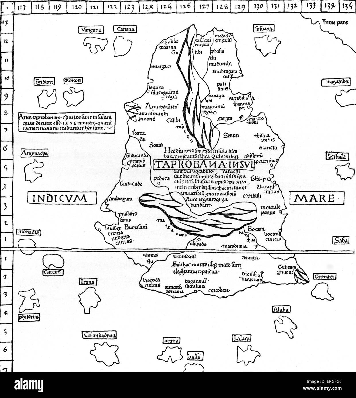 'Map dell isola di Taprobana' - dal ridotto fac-simile della mappa da Tolomeo nell'Georgraphy, edizione latina, 1492. Data da Foto Stock