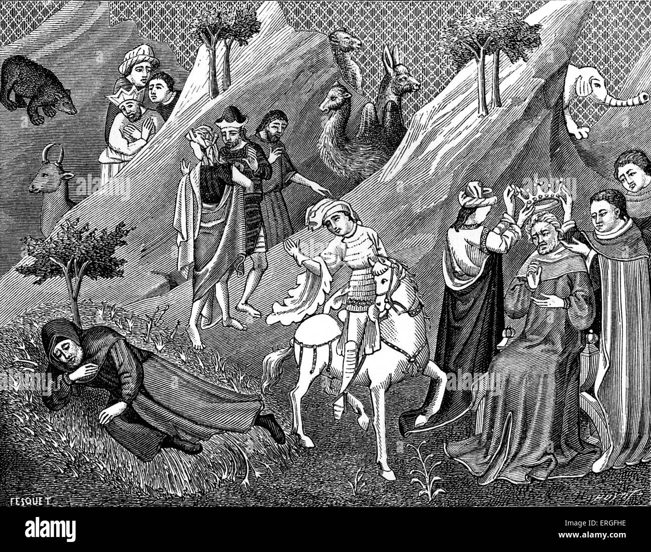 "Khan grande l' incoronazione, primo re di Tartary' - dalla miniatura in 'Fleur des Histoires de la Terre d'Oriente', XV secolo Foto Stock