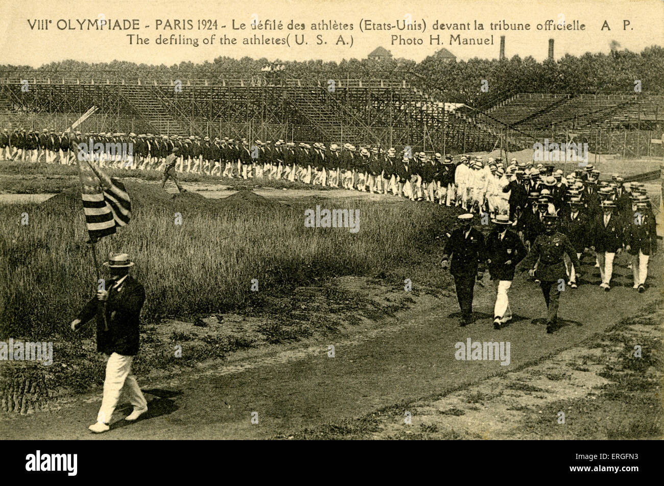 Olympics Parade 1928 Parigi Francia. 8° Olimpiade. Gli atleti americani marching passato. Foto di Manuel H. Jeux Olympiques Foto Stock