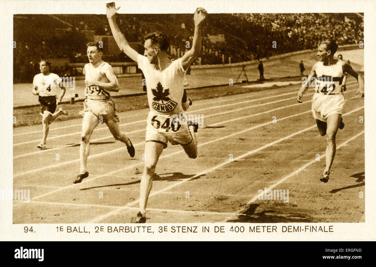 Olimpiadi 1928 Amsterdam, Paesi Bassi. Uomo 400 metri semifinali. Jimmy sfera, 1° (Canada), Ray Barbuti 2a (America), Foto Stock