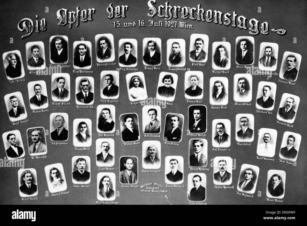 Vittime di Austrian 'Schreckenstage' ('Days di orrore) tumulti, 15 - 16 luglio 1927, Vienna. Foto Stock