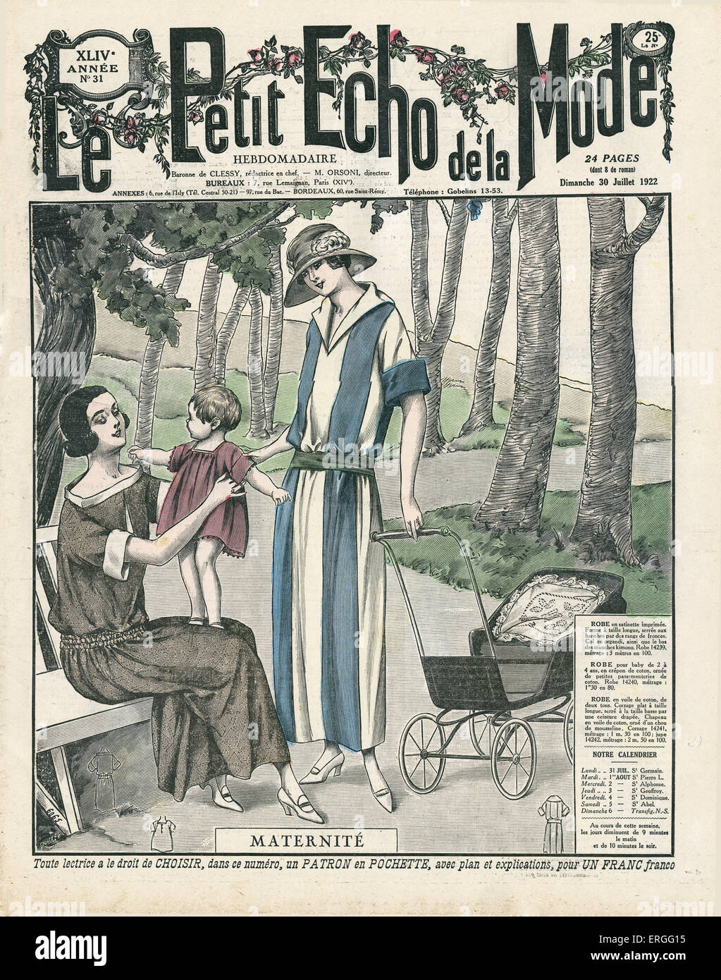 Moda francese, 1920s: la maternità. Coperchio anteriore di Le Petit Echo de la Mode, 30 luglio 1922. Moda francese magazine. Foto Stock