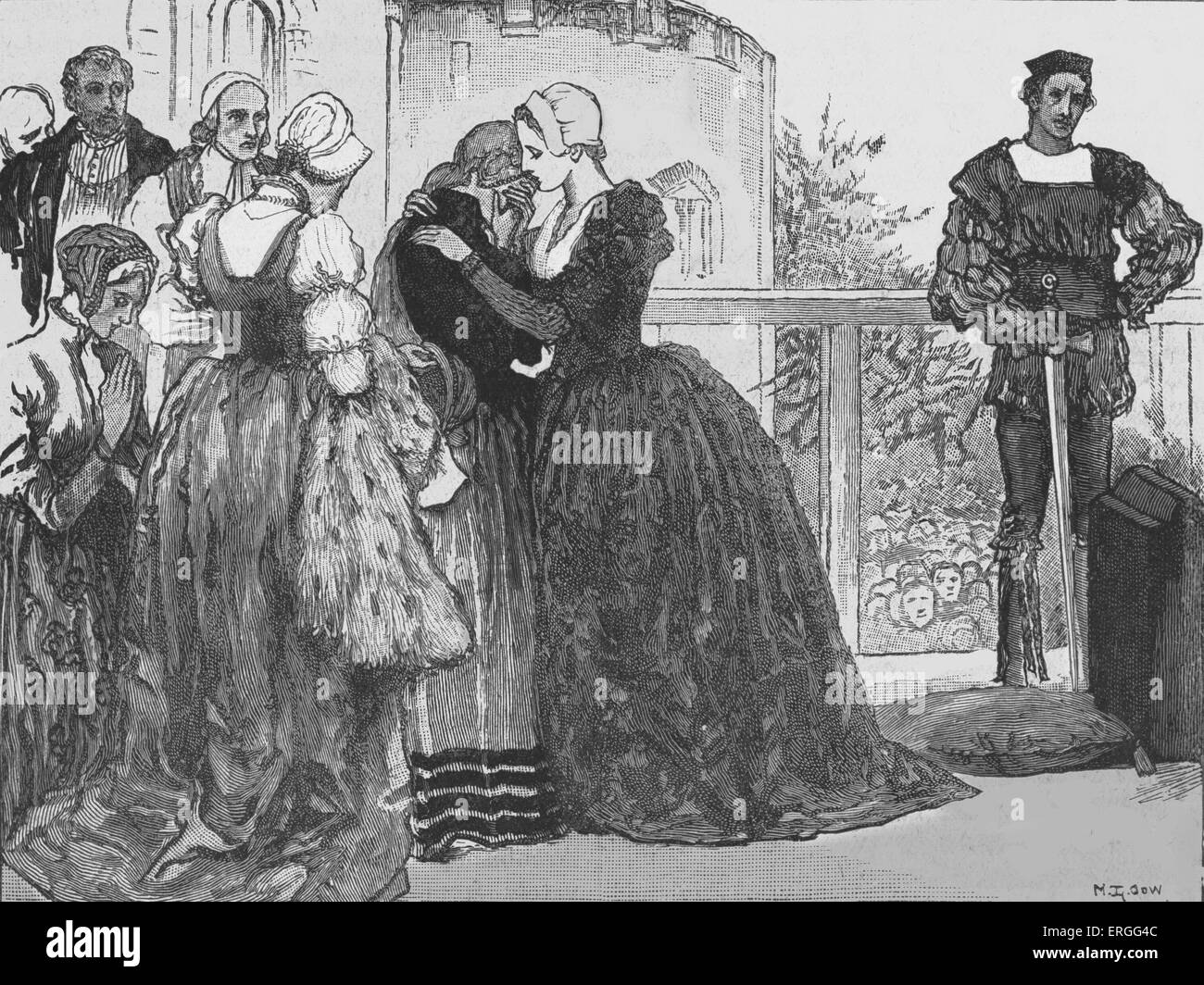 Ann Boleyn bidding fairwell al suo Signore in attesa prima della sua esecuzione. Regina d'Inghilterra dal 1533 al 1536 come la seconda moglie di Enrico VIII, c.1501/1507 - 19 maggio 1536. Foto Stock