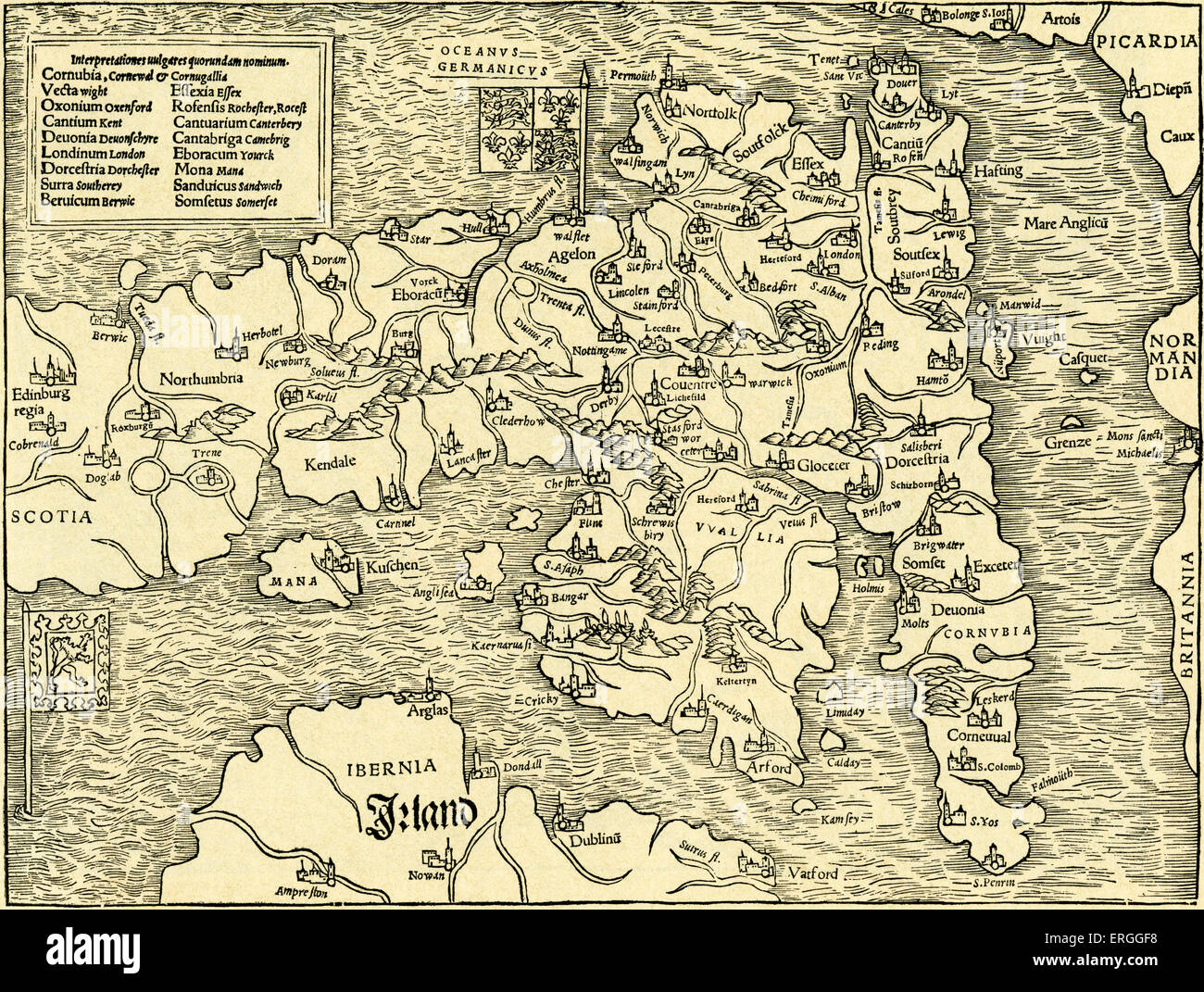 Inghilterra - Mappa di Tolomeo 's "Geographia Universalis Vetus et Nova complectens', 1540. Foto Stock