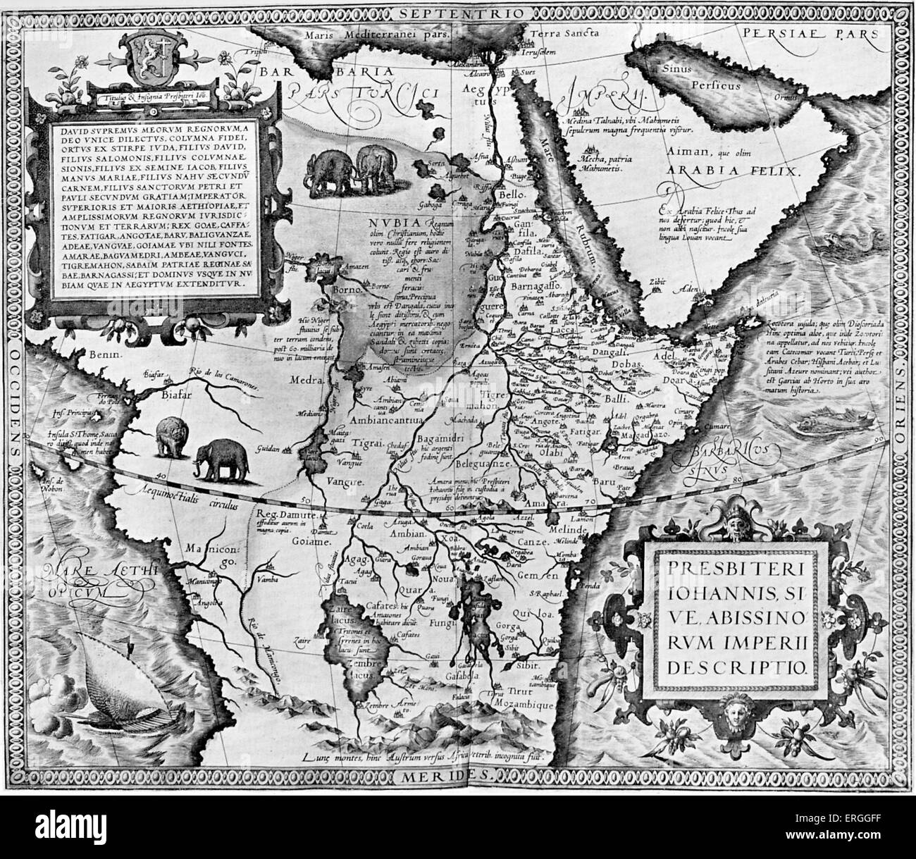 L'impero di Preseter Giovanni, o Abissinia - mappa in "Theatrum Orbis Tearrarum' da Abraham Ortelius, 1573. (Denominazione completa: Foto Stock