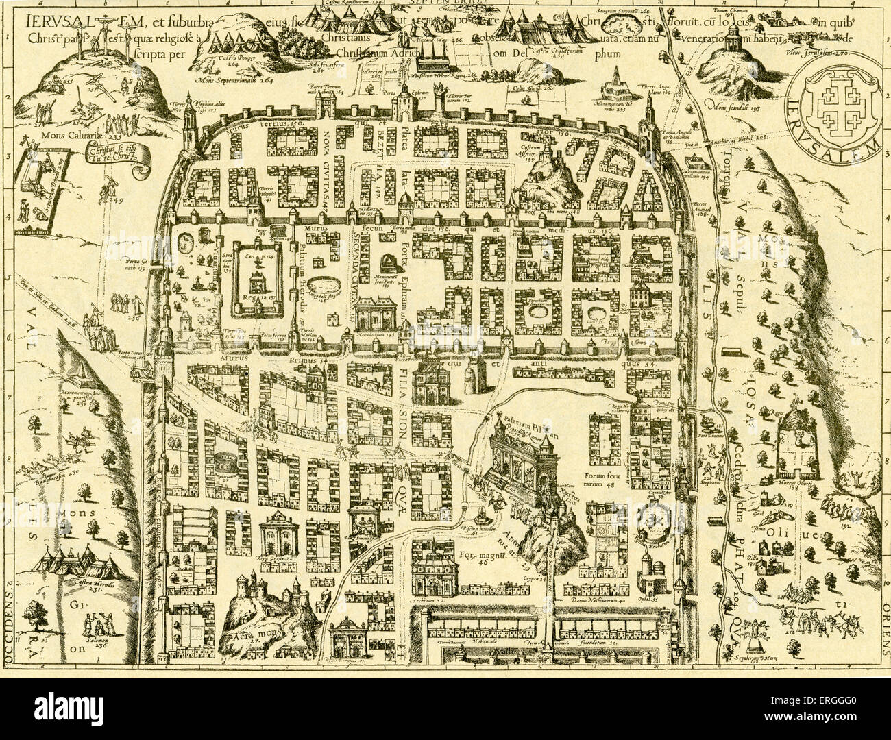Mappa di Gerusalemme e i suoi sobborghi in "Civitas Oreis Terrarum" da Braun e Hogenberg. Prenota 4: 1574 - 1618. Foto Stock