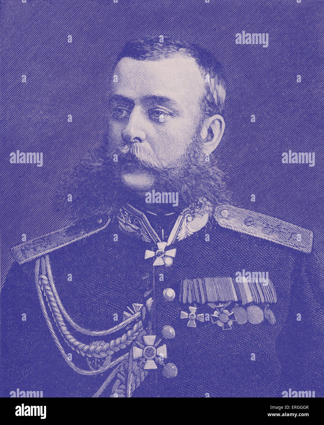 Mikhail Skobelev - ritratto dopo la fotografia di Charles Bergamosco, San Pietroburgo. Generale russo noto per la sua conquista di Foto Stock