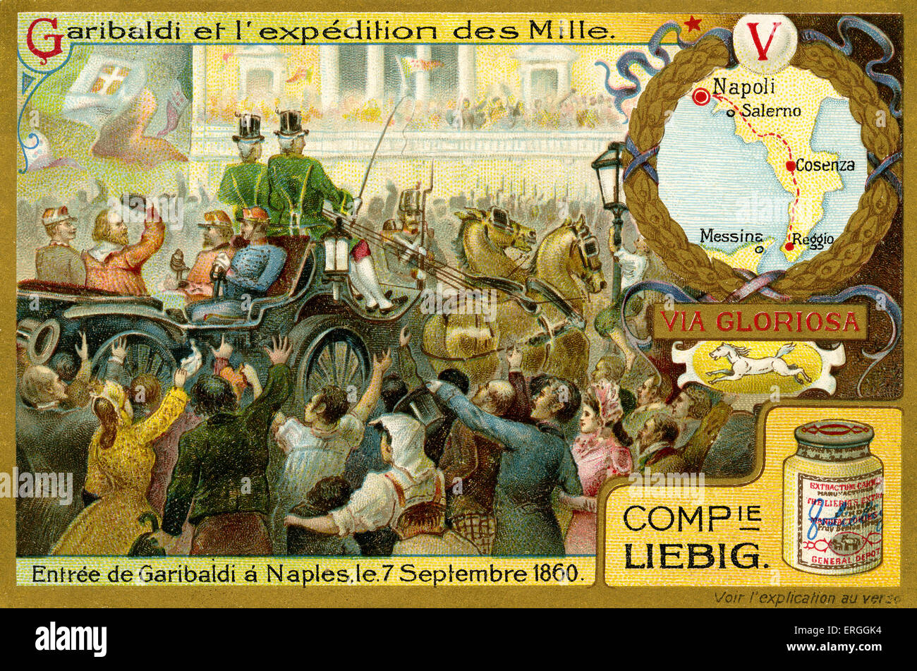 Garibaldi e la spedizione dei Mille. Illustrazione del 1910. Entrando Garibaldi Napoli, 7 settembre 1860. L'Italia. Foto Stock