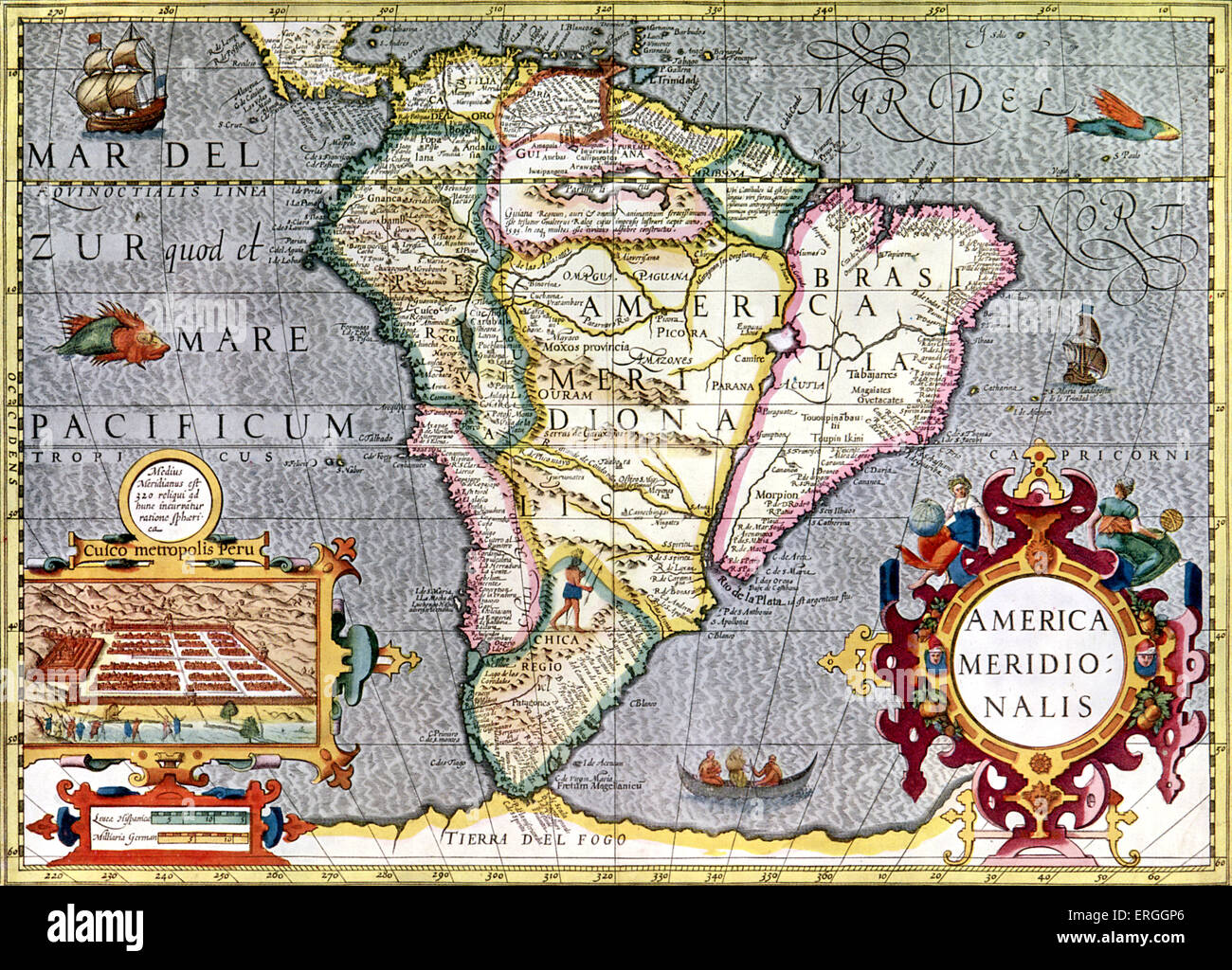 Mappa di Sud America pubblicato in proiezione di Mercatore del Atlante. Amsterdam, 1633. (A pieno titolo: "Atlas, ou Représenation du Monde Universel Foto Stock
