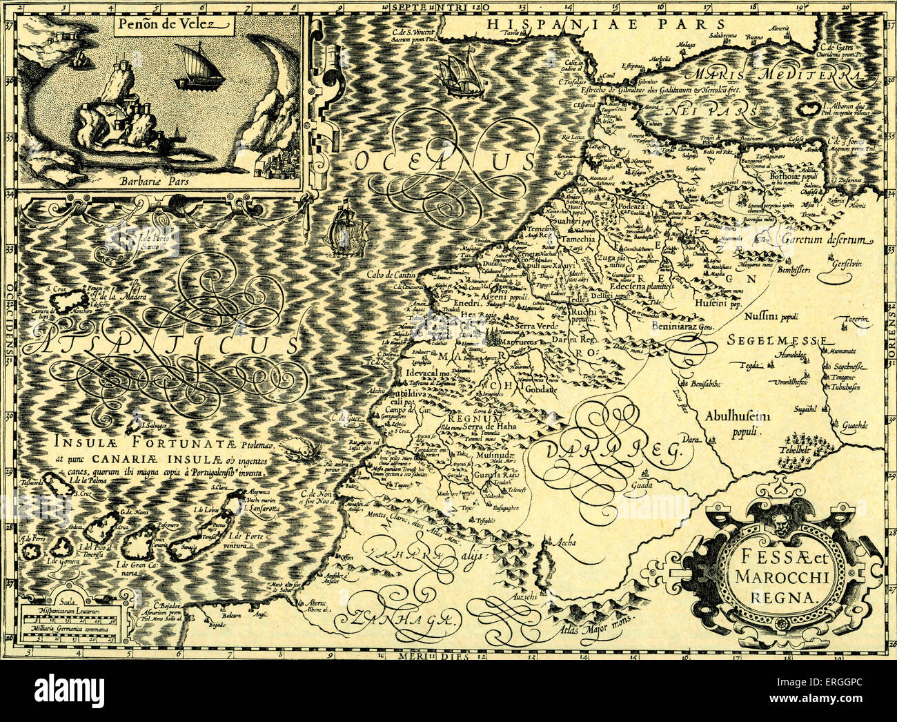 Mappa dei regni di Fez e Marocco pubblicato nella proiezione di Mercatore English Atlas, 1636 Foto Stock