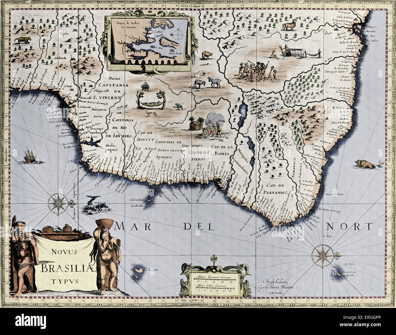 Mappa del Brasile - pubblicato in W.J Blaeu e J. Blaeu 's 'Nieuwe Atlas', 1642-3. (A pieno titolo: 'Tooneel des Aerdrycx, ofte nieuew Foto Stock