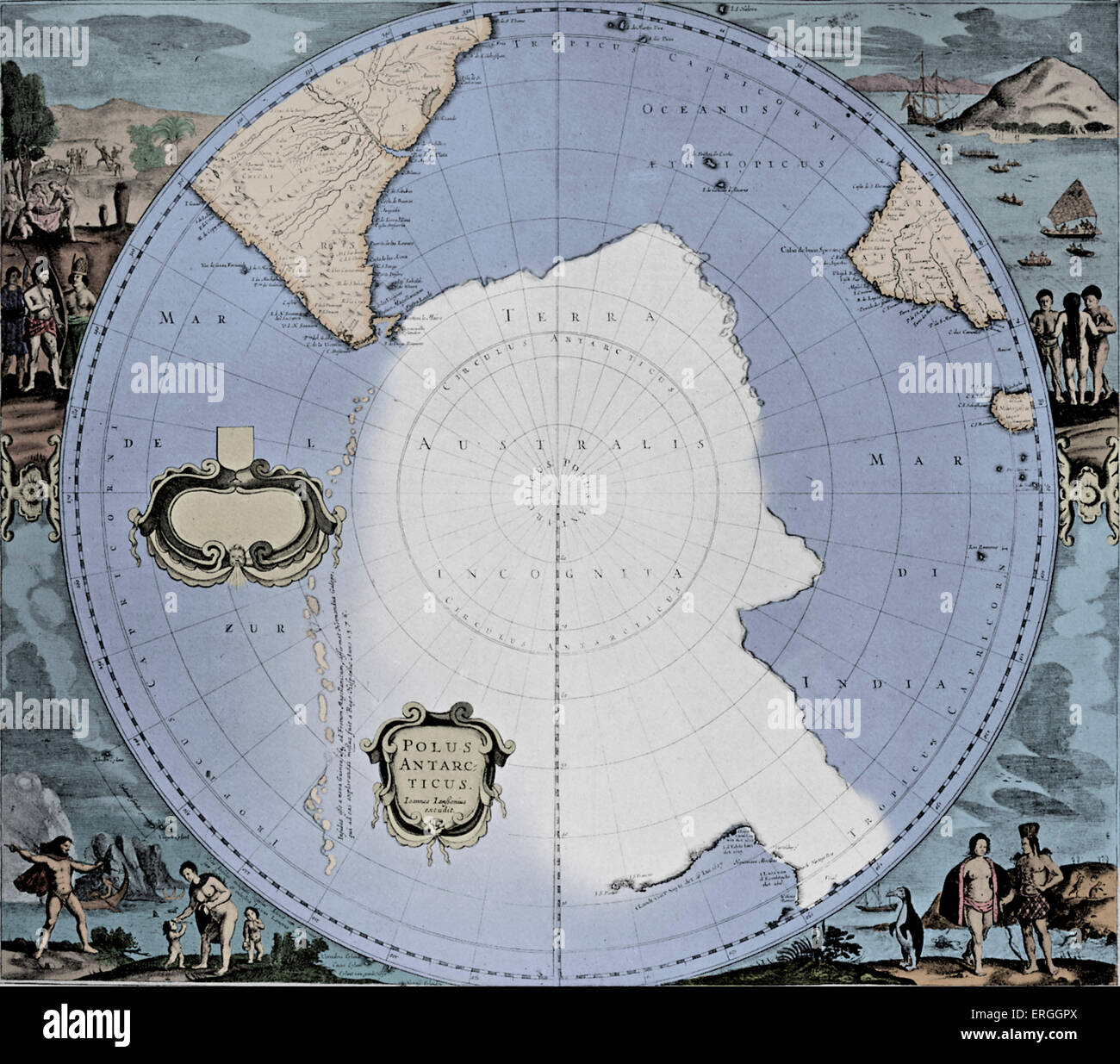 Mappa del sud le regioni polari - pubblicato in Jansson 's "Atlas Novus", 1658. (A pieno titolo: "Atlas Novus, das ist Foto Stock