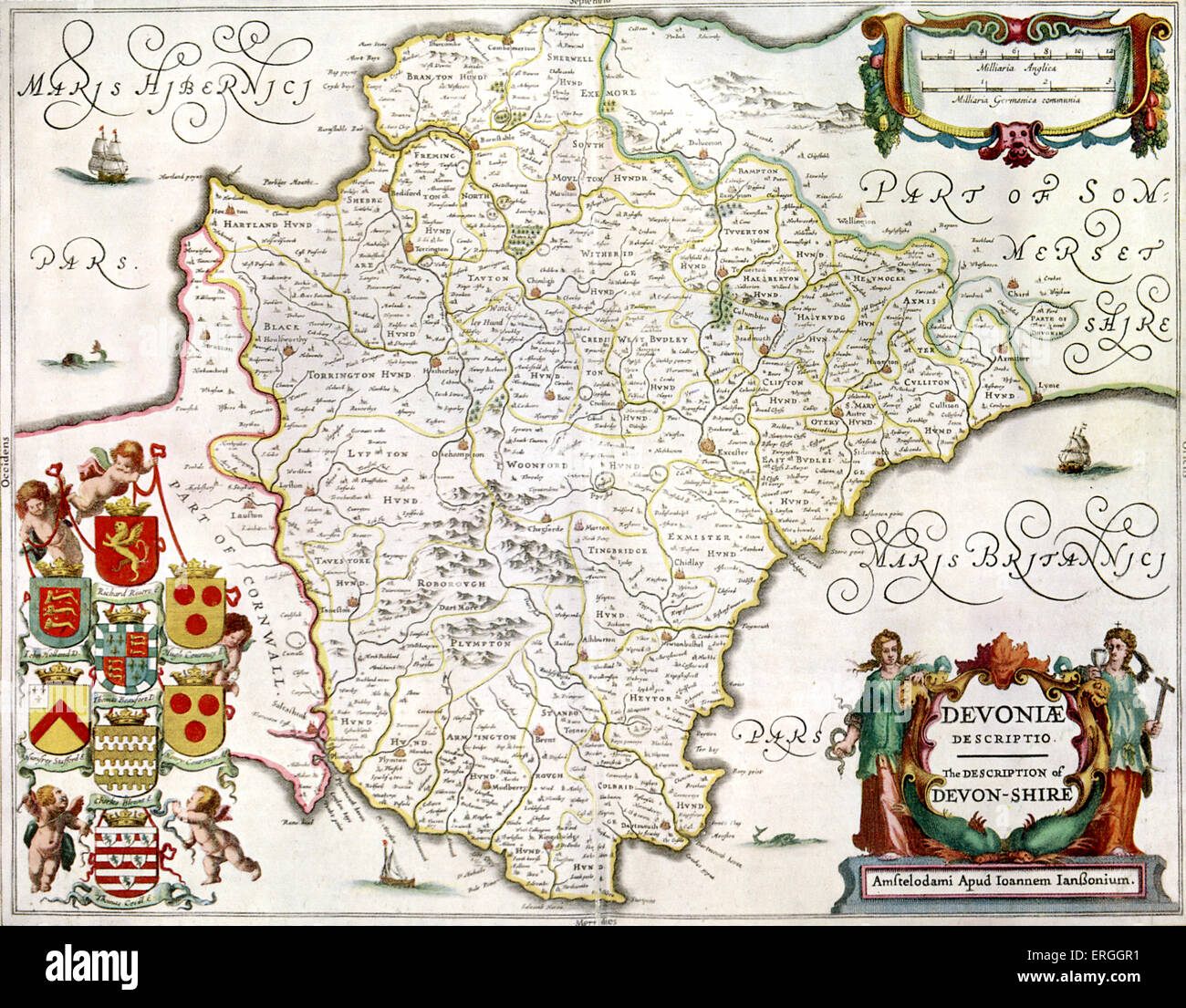 Mappa della Contea di Devon - pubblicato in Jansson 's "Atlas Novus", 1658. Regno Unito. (A pieno titolo: "Atlas Novus, das ist Foto Stock