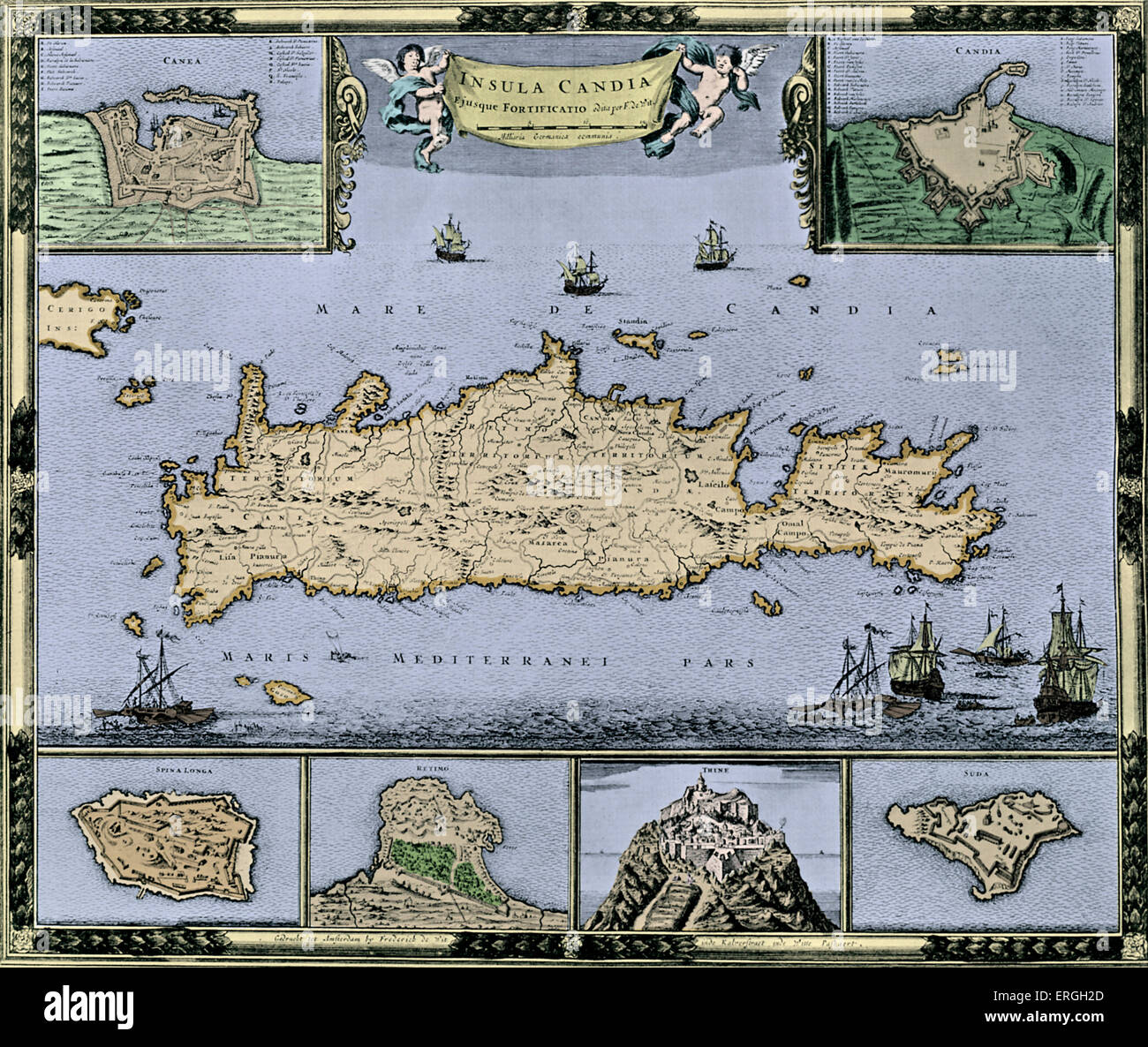 Mappa di Isola di Candia (Creta) - pubblicato in F. de Wit 's Atlas, c. 1688. Frederick de Wit, olandese Amsterdam - base di arte, Foto Stock