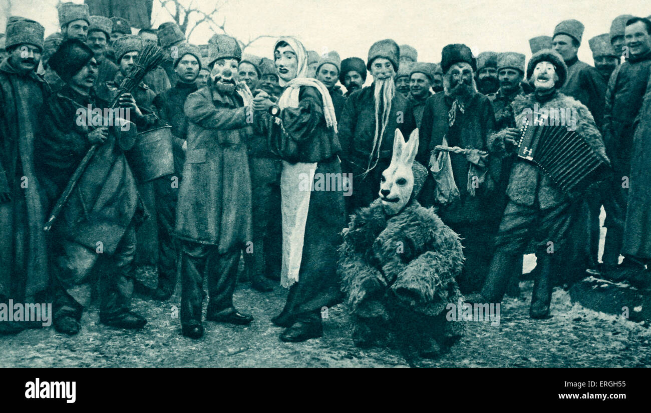 Soldati russi' Masquerade Party durante la guerra mondiale 1. Truppe a Salonicco. Salonicco, noto come Salonicco, Grecia. Macedone Foto Stock