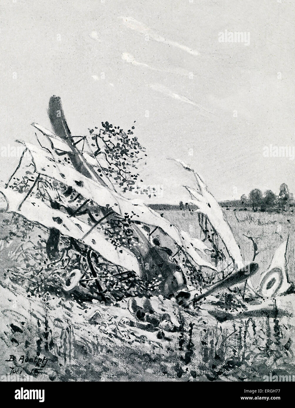 Guerra Mondiale 1: Shot - verso il basso il piano britannico. Dopo il disegno da Berthold Adolph pubblicato il 4 novembre 1915. Foto Stock