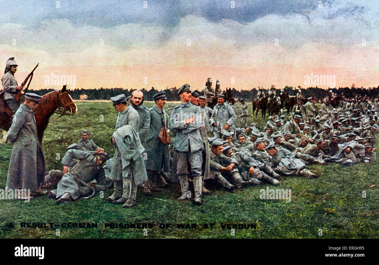 Guerra Mondiale 1: esercito francese in occasione della battaglia di Verdun. Ventunesimo Febbraio - XVIII del dicembre 1916. Prigionieri di guerra tedeschi. Foto Stock