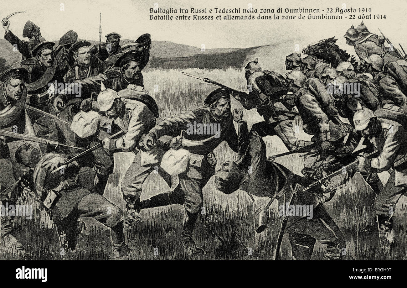 La battaglia di Gumbinnen, 22 agosto 1914. Fronte Orientale, tra l'esercito tedesco e l'esercito russo. Didascalia originale in Foto Stock