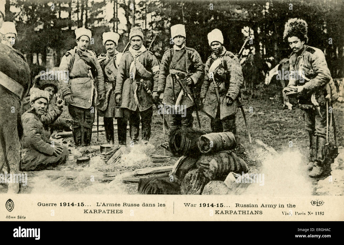 Guerra Mondiale 1: Esercito Russo nei Carpazi, 1914/15. Centrale/Eastern European Mountain Range. Didascalia francese: Foto Stock