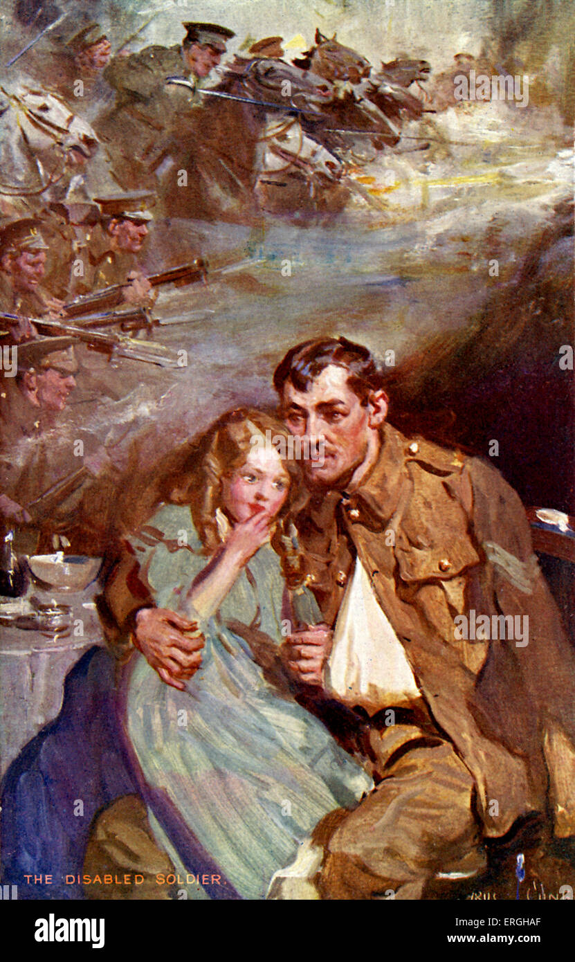 " Il soldato disabili' - Cartolina britannico pubblicato durante la guerra mondiale 1 per il beneficio della guarnizione di usura Foundation. Foto Stock