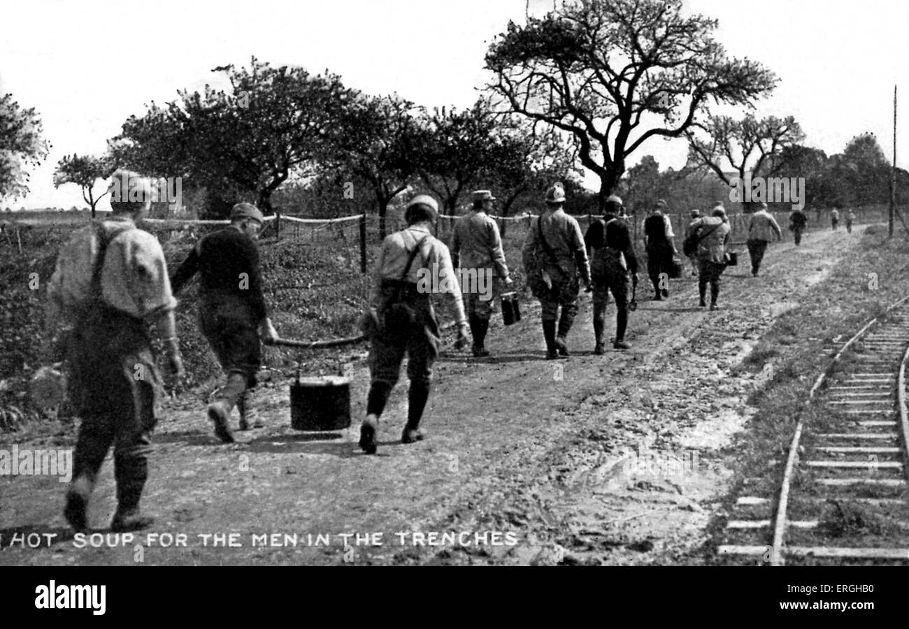 Guerra Mondiale 1: zuppa calda per soldati francesi nelle trincee. Versione in lingua inglese della Gazzetta fotografia di 'Le Sezione Photographique Foto Stock