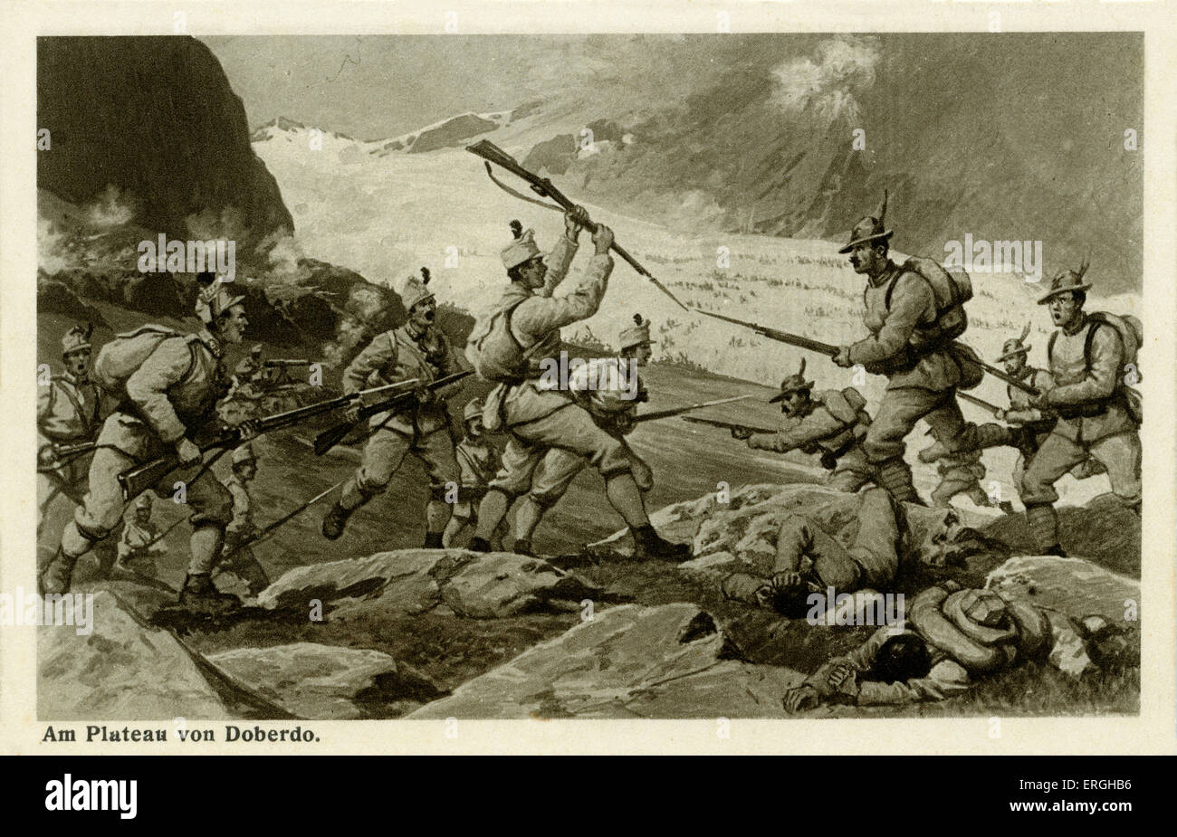 Guerra Mondiale 1: La Battaglia di Doberdò, Italia, Agosto 1916. Le truppe italiane in mano a mano combattimento con le truppe austriache in tradizionale Foto Stock