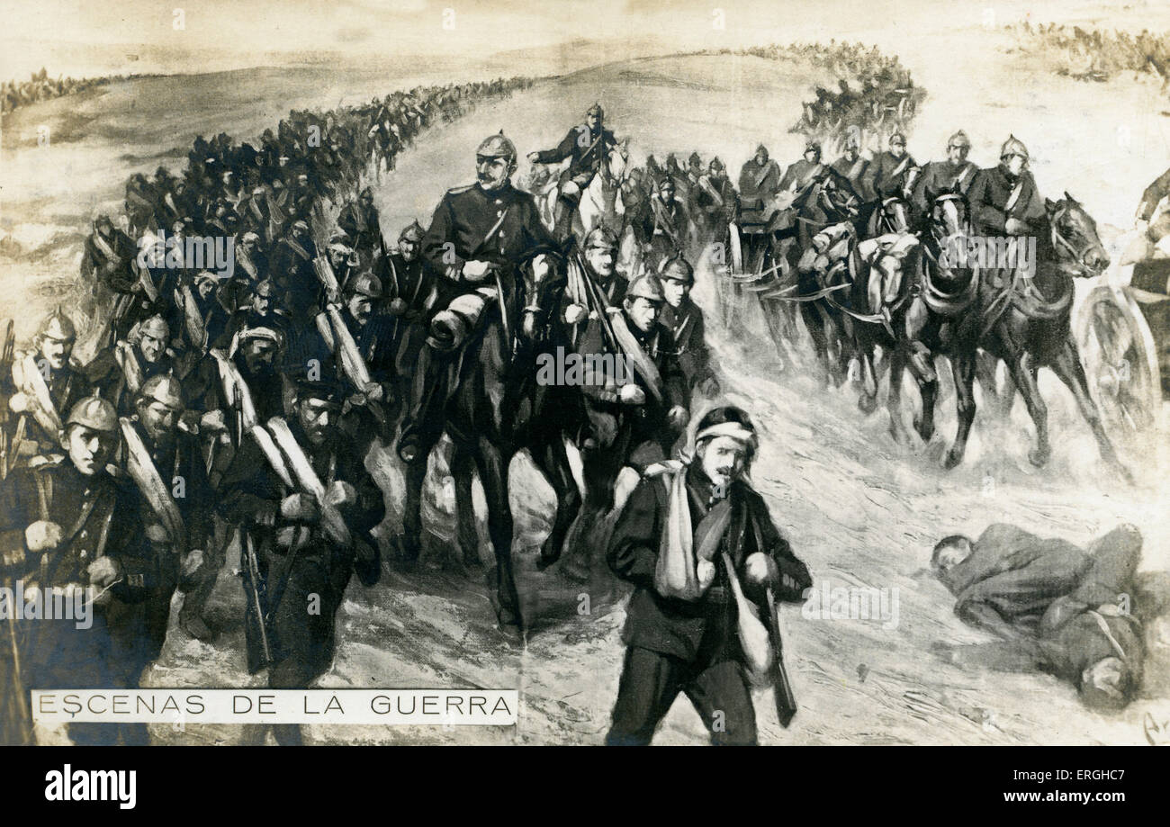 Guerra Mondiale 1: Tedesco battaglione . Cartolina spagnola, serie: 'Escenas de la Guerra"/ 'Scenes di guerra". Foto Stock