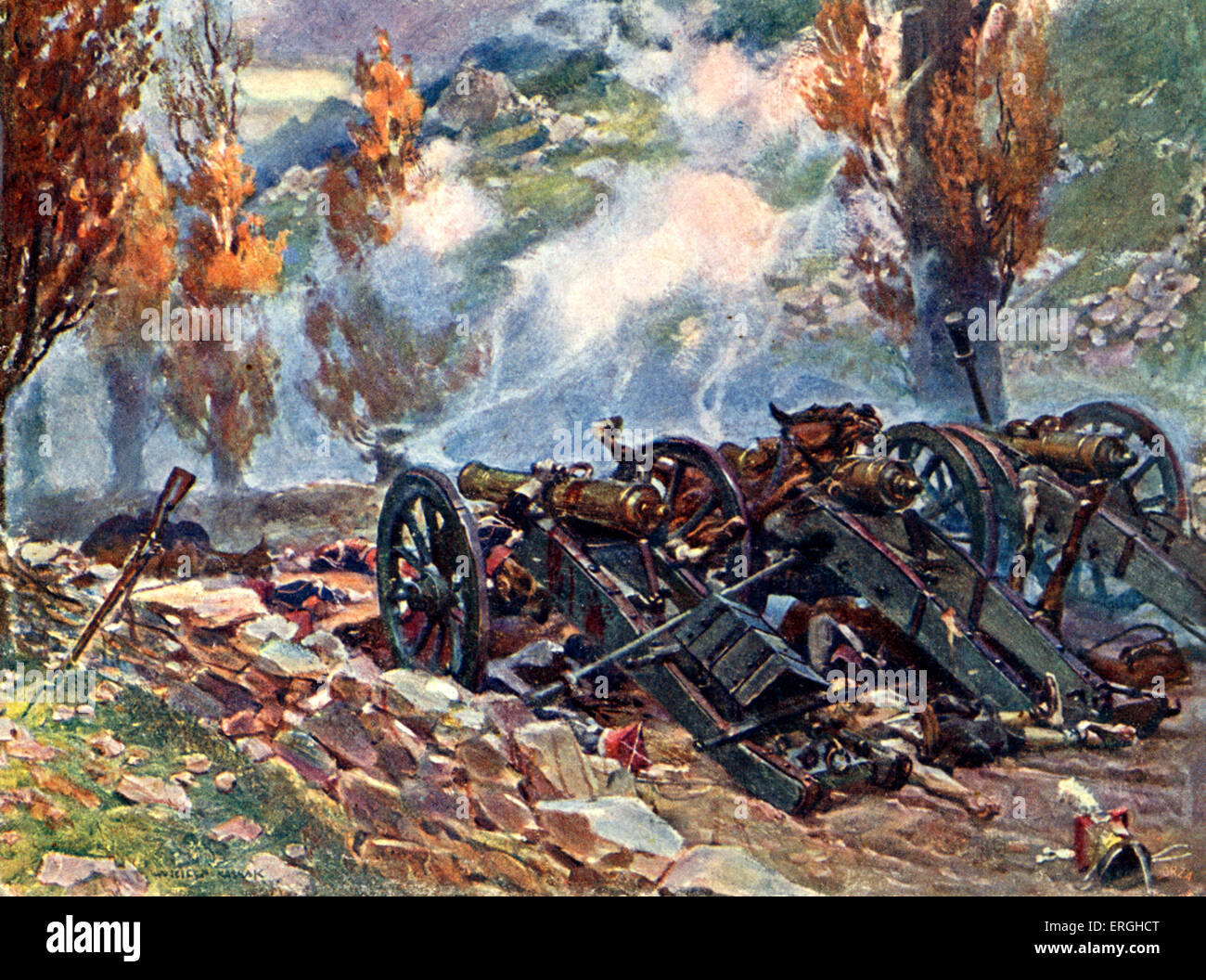 La prima guerra mondiale del fumo proveniente da cartolina pistole Wojciech Kossak pinx Foto Stock