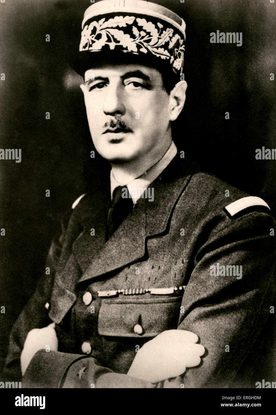 Charles de Gaulle - ritratto. Generale Francese della libera delle forze francesi (forze françaises libres) durante la Guerra Mondiale 2 e Foto Stock