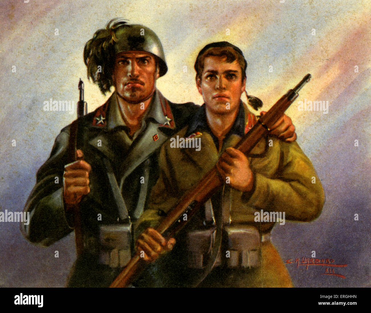 WW2: Italiano Giovani Volontari fascista battaglione (Battaglioni Volontari Giovani Fascisti), Italiano cartolina, c. 1945 Pubblicato da Foto Stock